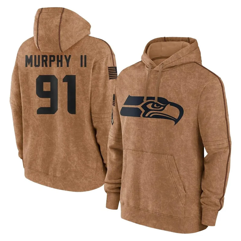 Davalo S.Seahawks #91 Byron Murphy II Player Brown Limited Salute to Service Pullover Hoodies Game Stitched Jerseys