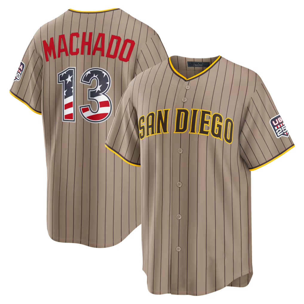 Davalo SD.Padres #13 Manny Machado Sand USA 250 Fourth of July Alternate Stadium Jersey