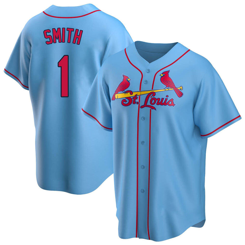 Davalo St. Louis Cardinals #1 Ozzie Smith Player Light Blue Home Game Stitched Jerseys