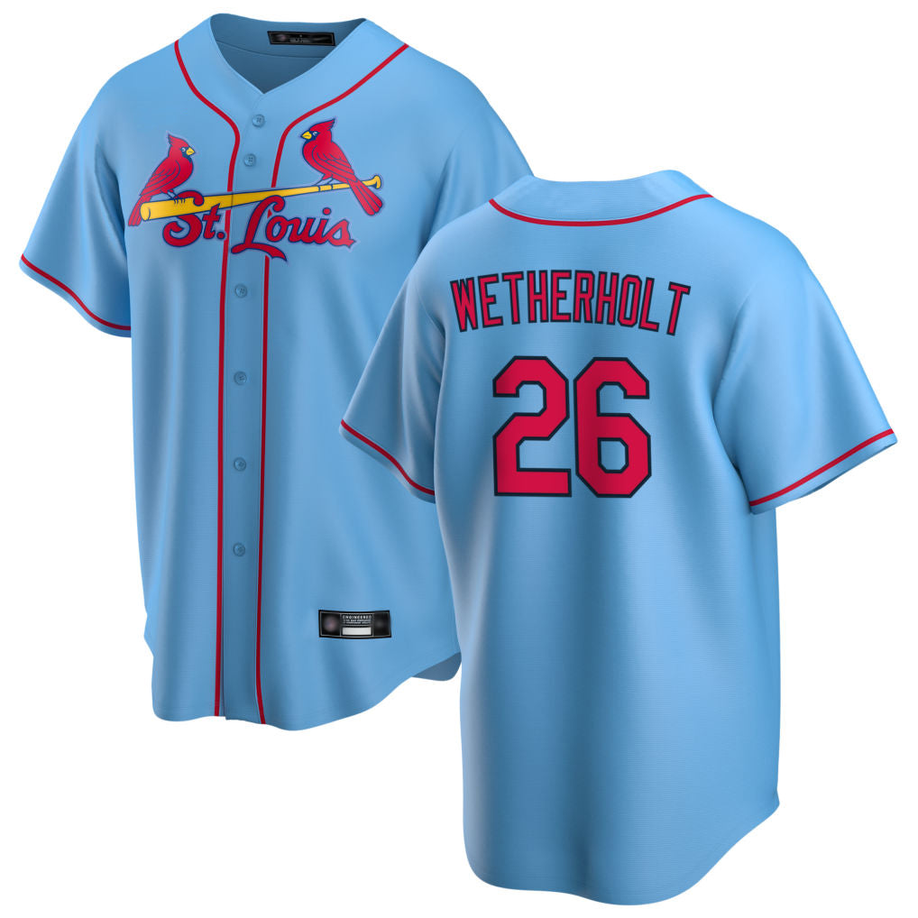 Davalo St. Louis Cardinals #26 JJ Wetherholt Player Light Blue Home Game Stitched Jerseys