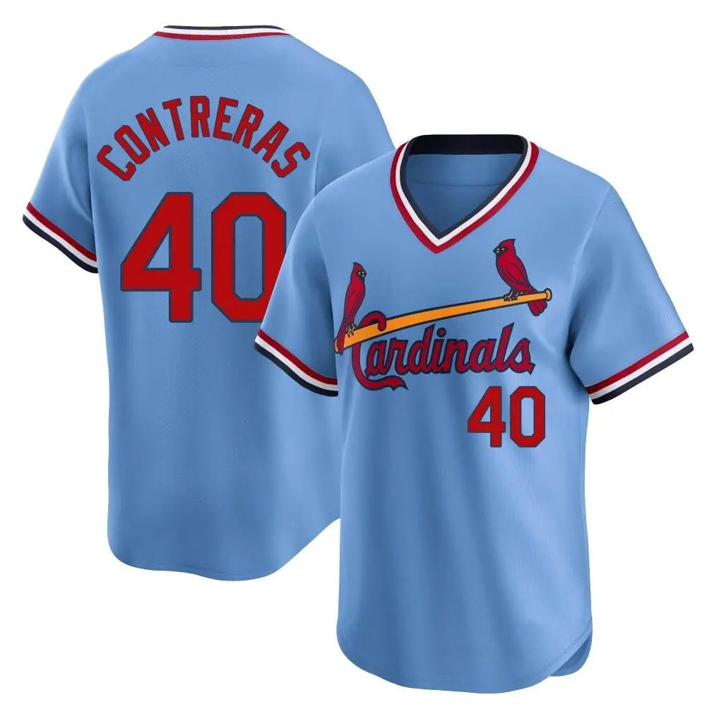 Davalo St. Louis Cardinals #40 Willson Contreras Player Light Blue Throwback Cooperstown Collection Limited Stitched Jerseys