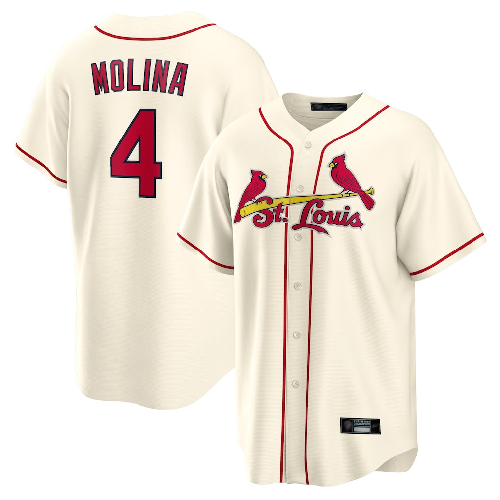 Davalo St. Louis Cardinals #4 Yadier Molina Player Cream Home Game Stitched Jerseys