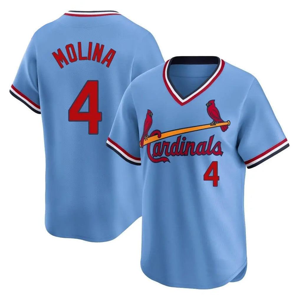 Davalo St. Louis Cardinals #4 Yadier Molina Player Light Blue City Connect Home T-shirt Stitched Jerseys