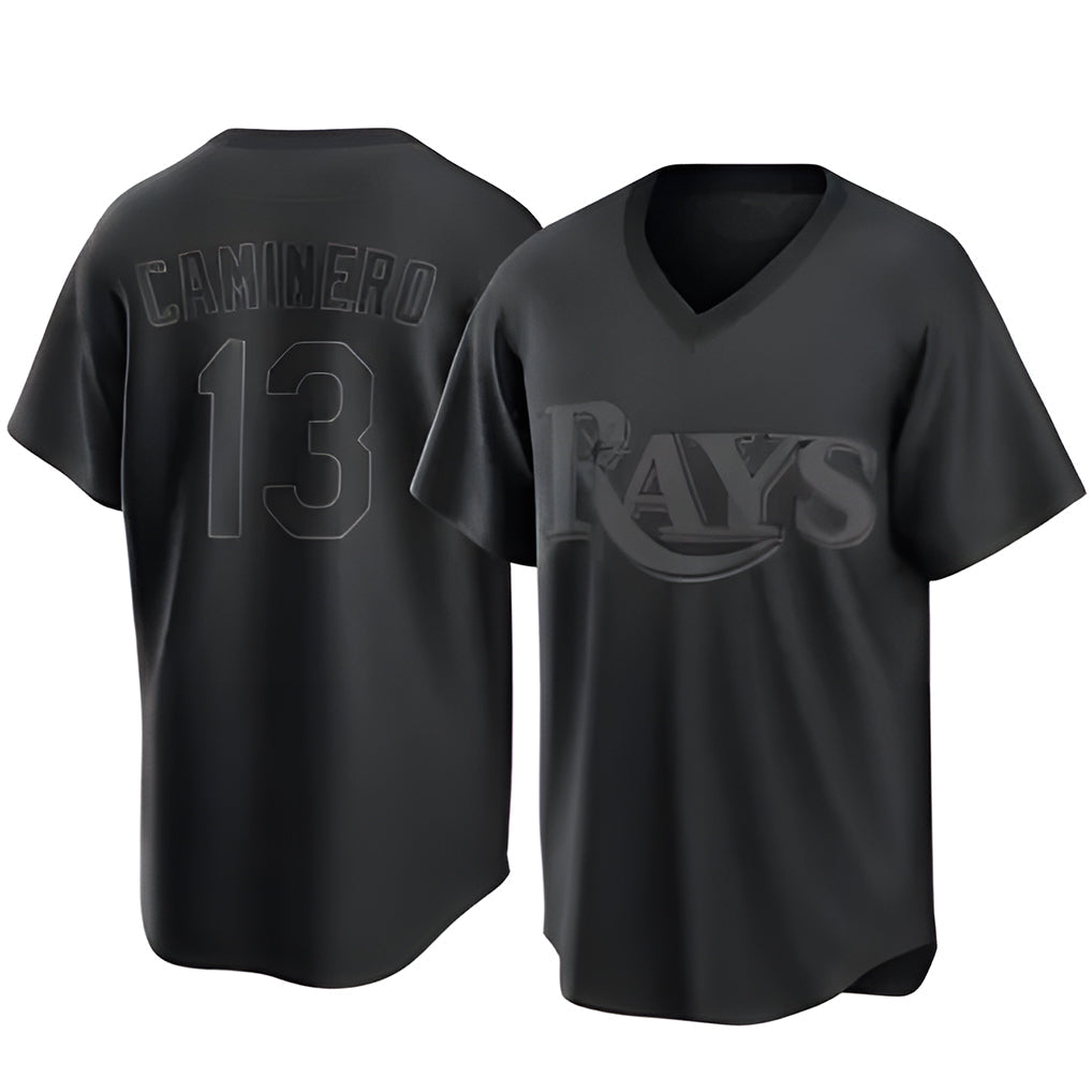 Davalo TB.Rays #13 Junior Caminero Player Black Home Game Stitched Jerseys