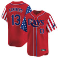 Davalo TB.Rays #13 Junior Caminero Player Red 2025 Independence Day Vapor Premier Limited Stitched Jerseys