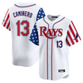 Davalo TB.Rays #13 Junior Caminero Player White 2025 Independence Day Vapor Premier Limited Stitched Jerseys