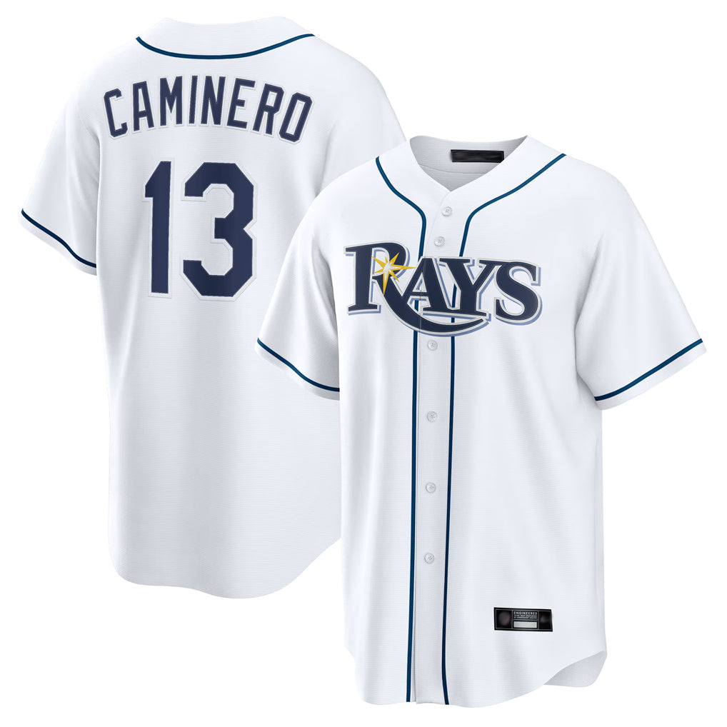 Davalo TB.Rays #13 Junior Caminero Player White Home Game Stitched Jerseys
