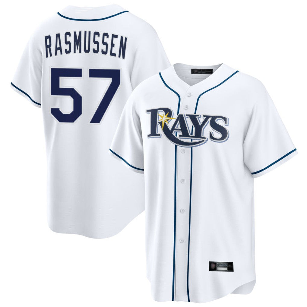 Davalo TB.Rays #57 Drew Rasmussen Player White Home Game Stitched Jerseys