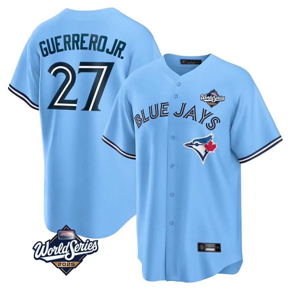 Davalo T.Blue Jays #27 Vladimir Guerrero Jr Player Light Blue 2025 World Series Game Stitched Jersey