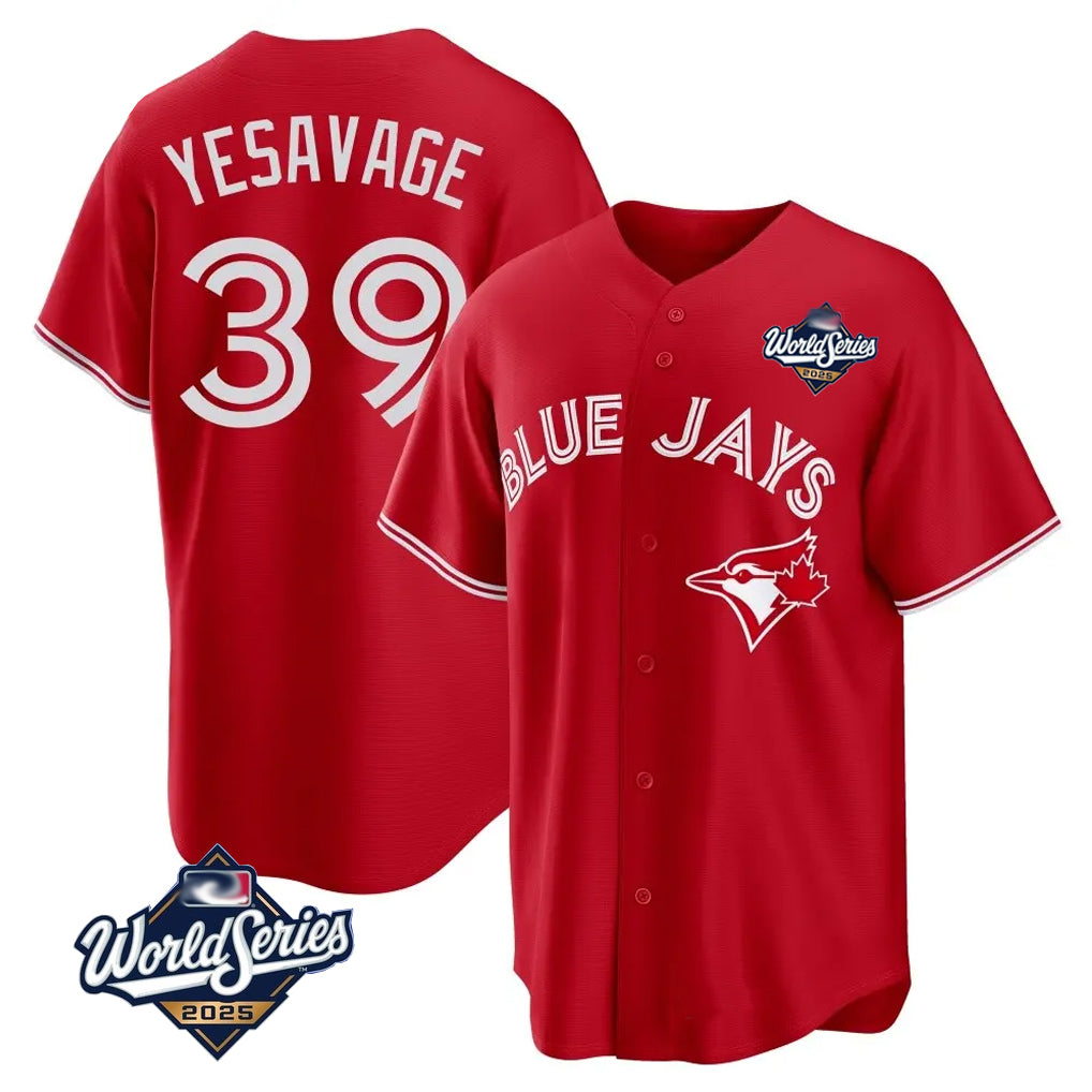 Davalo T.Blue Jays #39 Trey Yesavage Player Red 2025 World Series Game All Stitched Jerseys