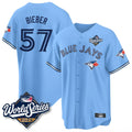 Davalo T.Blue Jays #57 Shane Bieber Player Blue 2025 World Series All Stitched Jerseys