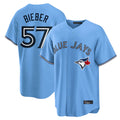 Davalo T.Blue Jays #57 Shane Bieber Player Blue Home Stitched Jerseys