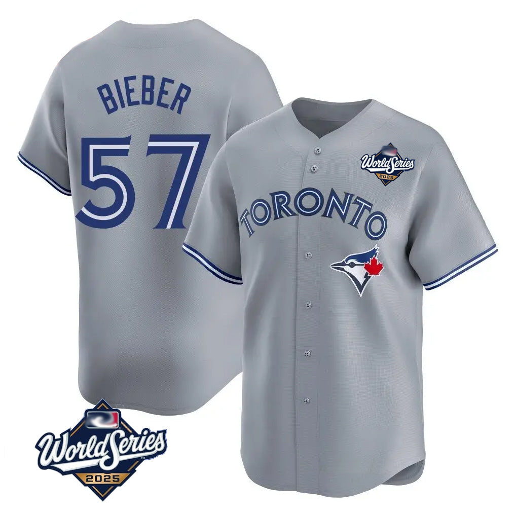 Davalo T.Blue Jays #57 Shane Bieber Player Gray 2025 World Series All Stitched Jerseys