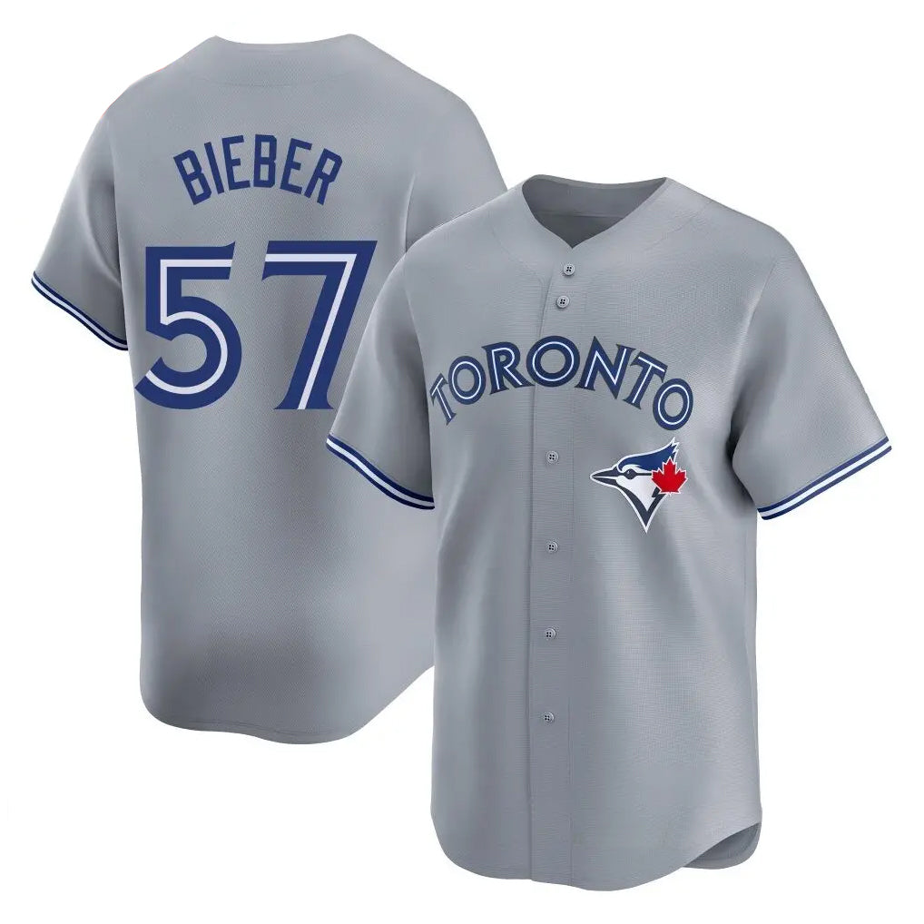 Davalo T.Blue Jays #57 Shane Bieber Player Gray Home Stitched Jerseys