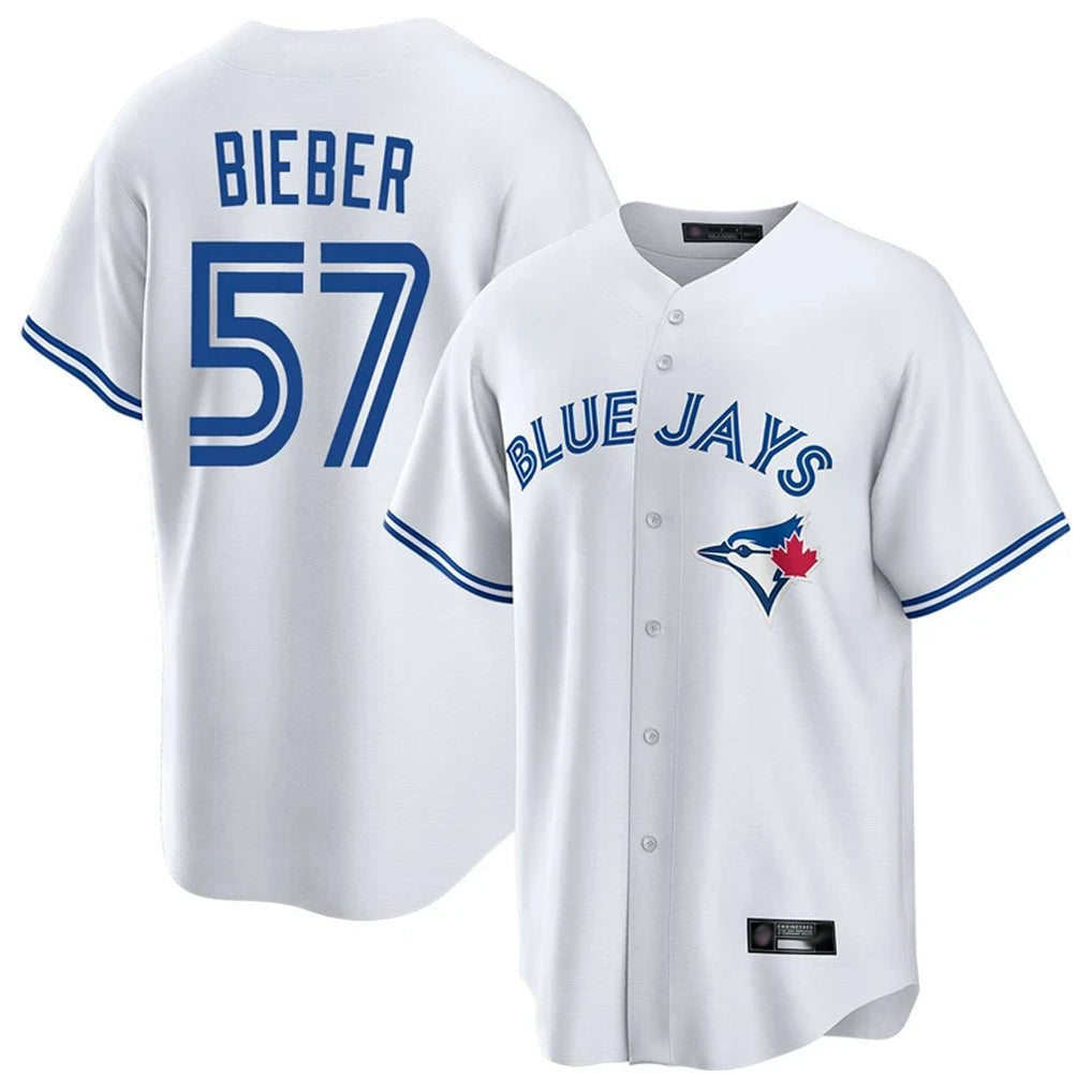 Davalo T.Blue Jays #57 Shane Bieber Player White Game Stitched Jerseys