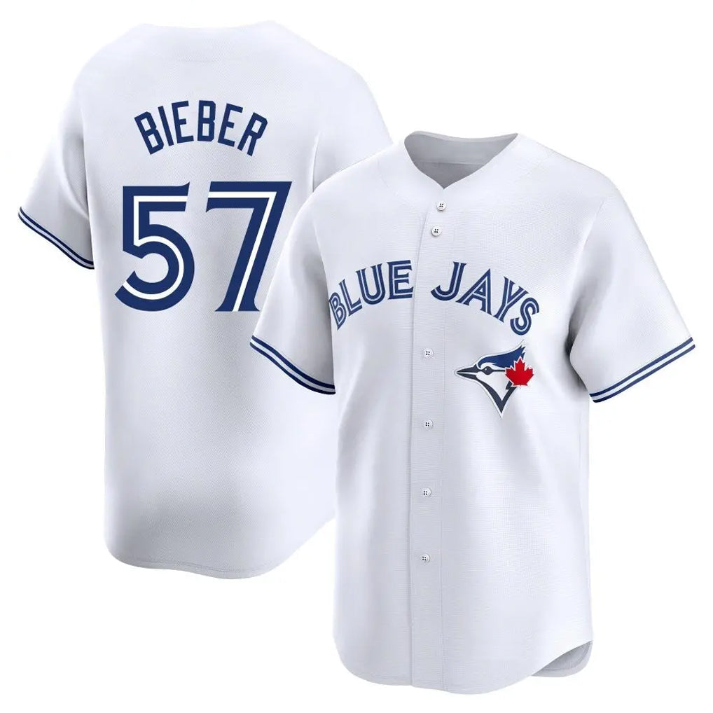 Davalo T.Blue Jays #57 Shane Bieber Player White Limited Home Stitched Jerseys