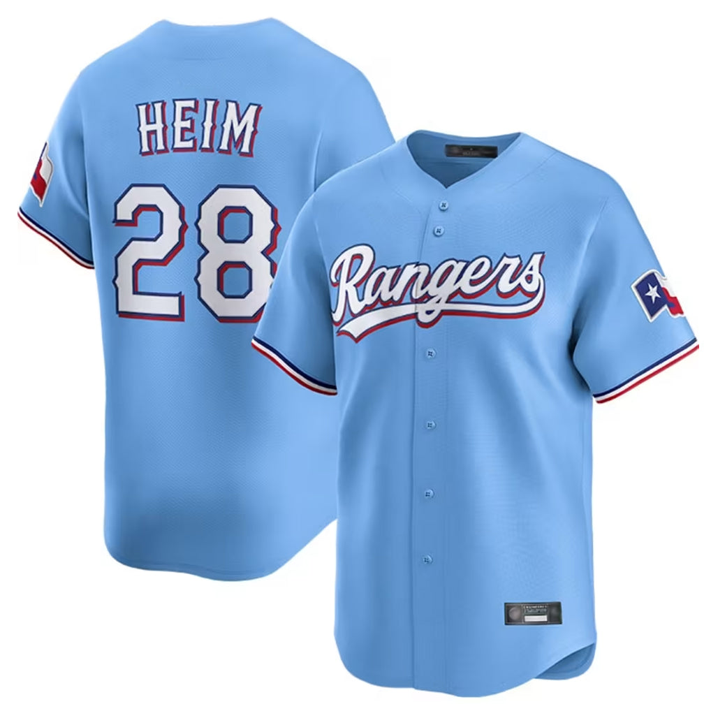 Davalo T.Rangers #28 Jonah Heim Player Light Blue Home Limited Stitched Jerseys