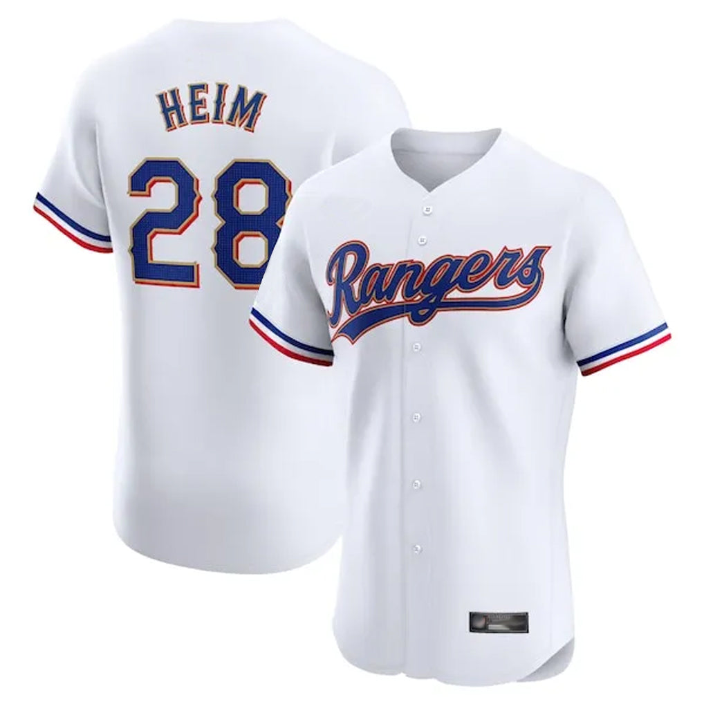 Davalo T.Rangers #28 Jonah Heim Player White Gold Collection Limited Elite Stitched Jerseys