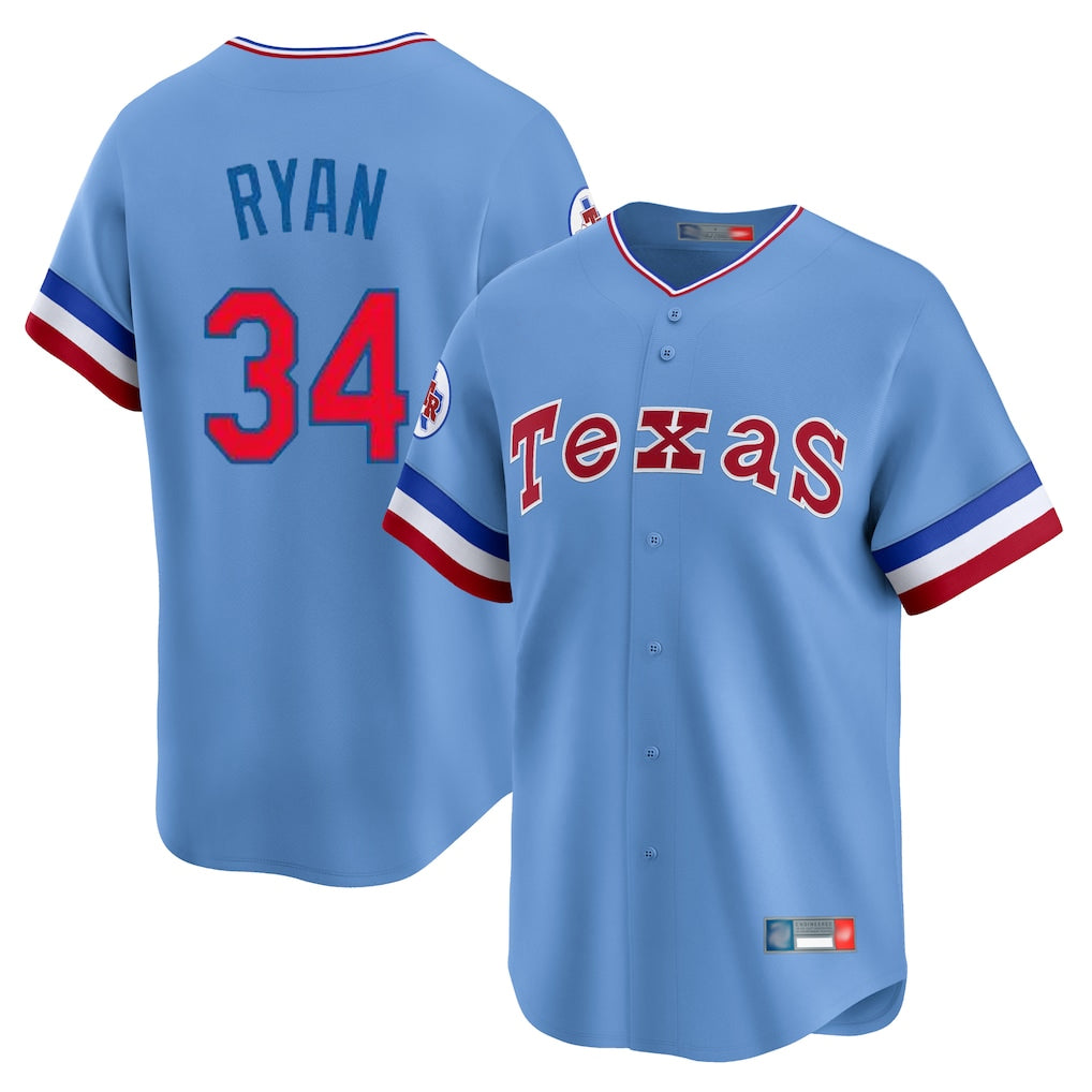 Davalo T.Rangers #34 Nolan Ryan Player Light Blue Cooperstown Collection Limited Stitched Jerseys