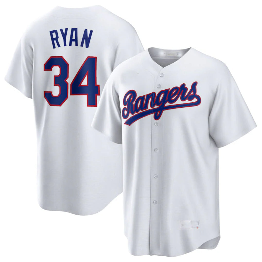 Davalo T.Rangers #34 Nolan Ryan Player White Home Game Stitched Jerseys