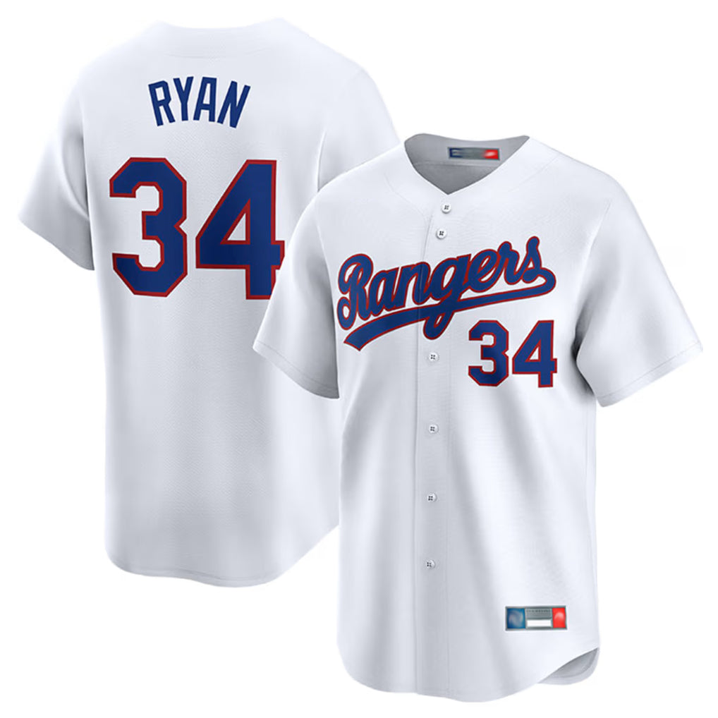 Davalo T.Rangers #34 Nolan Ryan Player White Home Limited Stitched Jerseys
