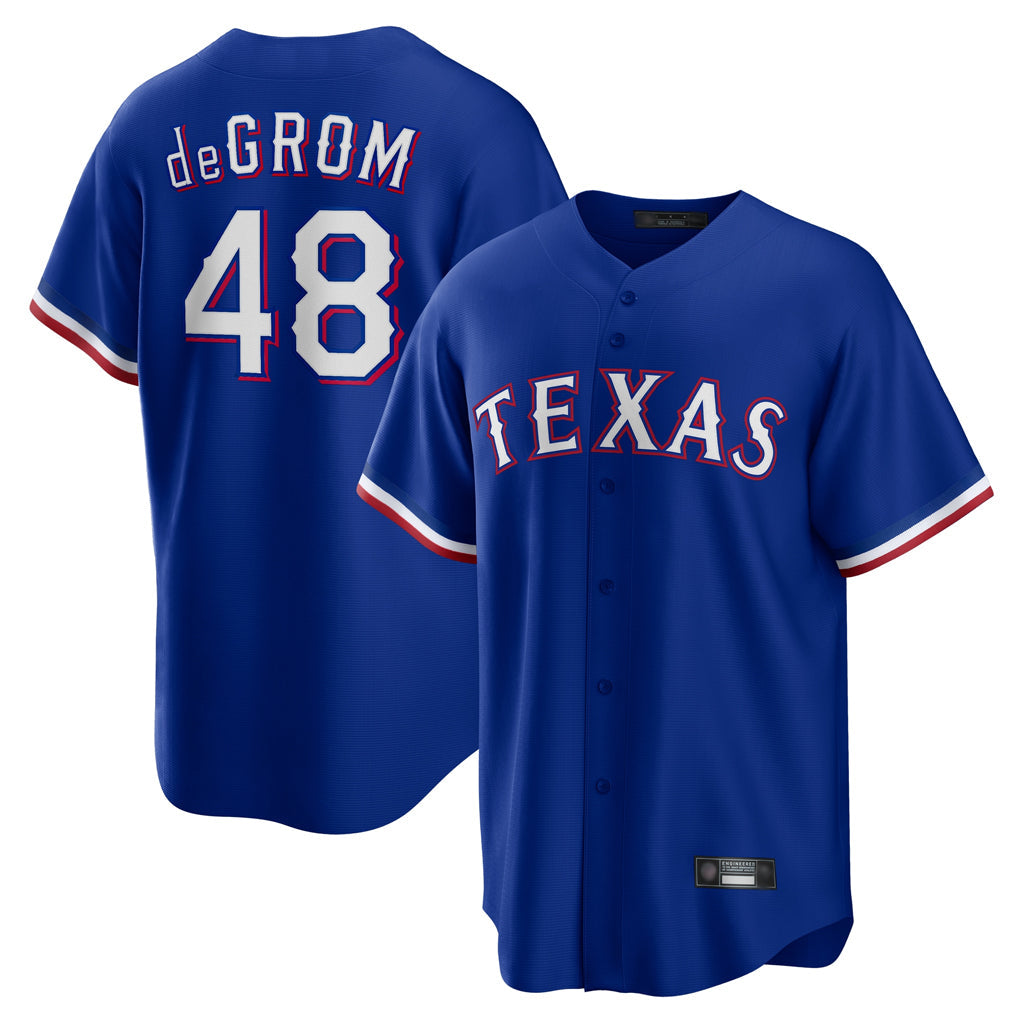 Davalo T.Rangers #48 Jacob deGrom Player Royal Home Game Stitched Jerseys