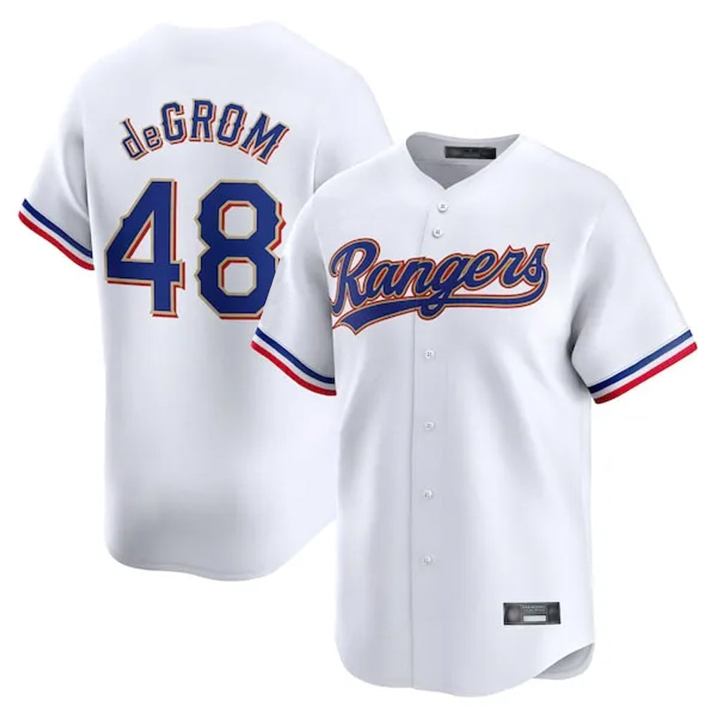 Davalo T.Rangers #48 Jacob deGrom Player White Gold Collection Limited Edition Stitched Jerseys