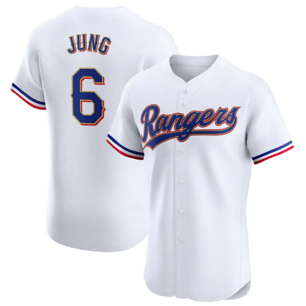 Davalo T.Rangers #6 Josh Jung Player Gold Collection Elite Limited White Stitched Jerseys