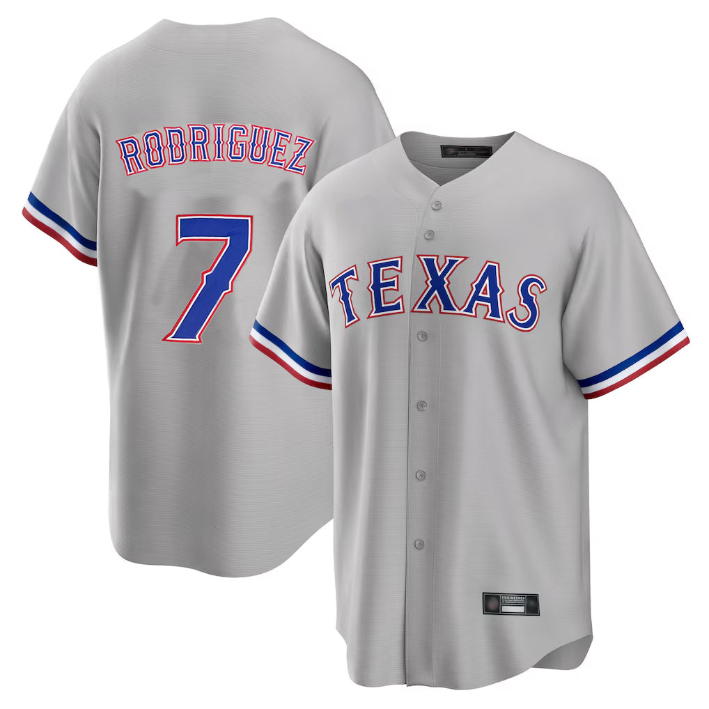 Davalo T.Rangers #7 Ivan Rodriguez Player Gray Home Game Stitched Jerseys