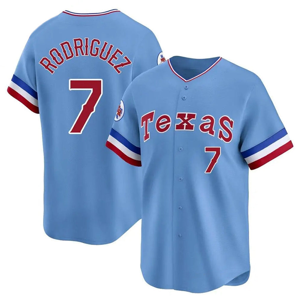 Davalo T.Rangers #7 Ivan Rodriguez Player Light Blue Cooperstown Collection Limited Stitched Jerseys