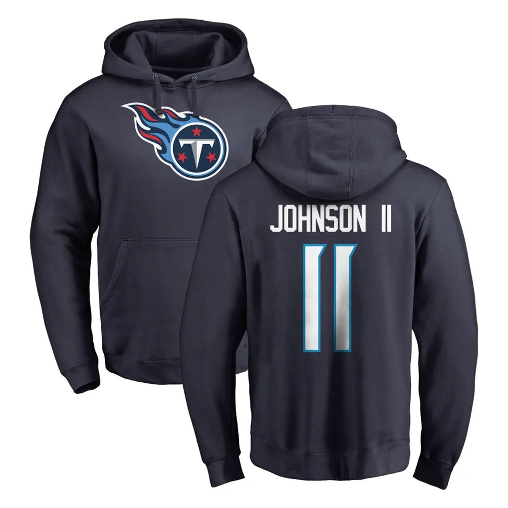 Davalo T.Titans #11 Jermaine Johnson II Player Navy Logo Pullover Hoodies Home Game Stitched Jerseys