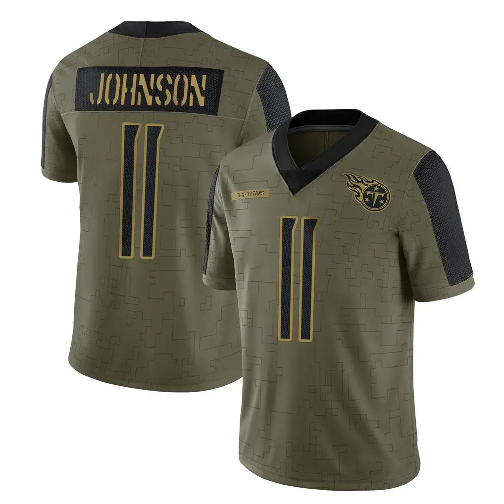 Davalo T.Titans #11 Jermaine Johnson II Player Olive Salute to Service Limited Home Game Stitched Jerseys