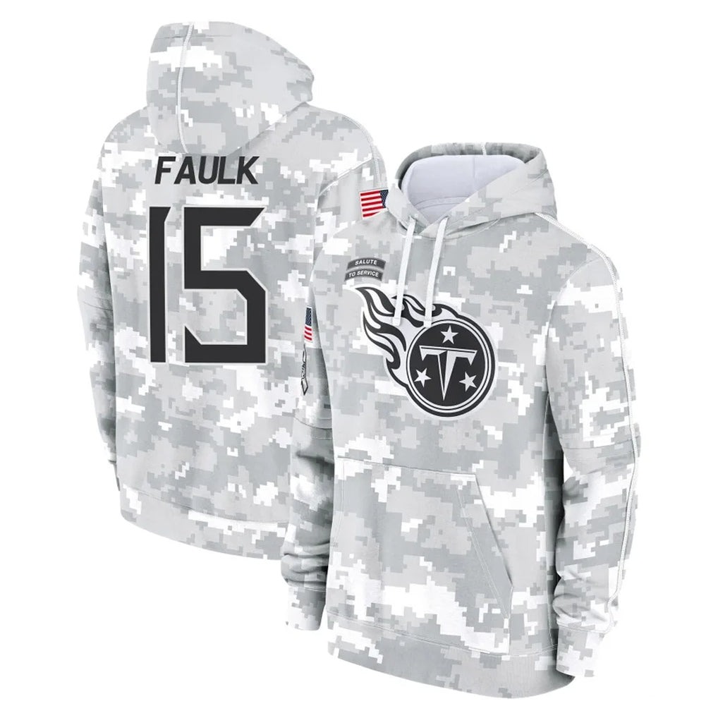 Davalo T.Titans #15 Keldric Faulk Player Camo Arctic Salute to Service Pullover Hoodies Home Game Stitched Jerseys