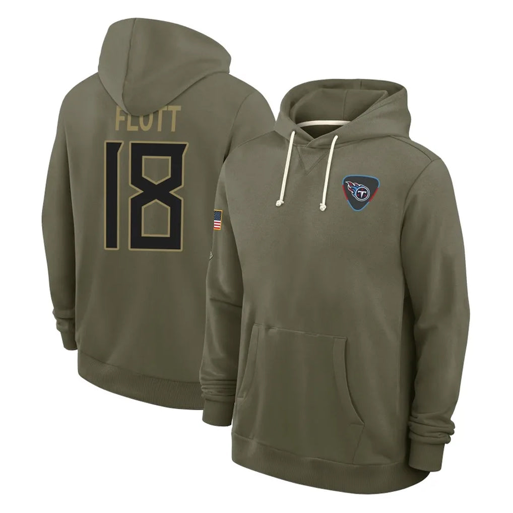 Davalo T.Titans #18 Cor'Dale Flott Player Olive Salute to Service Hoodies Home Game Stitched Jerseys