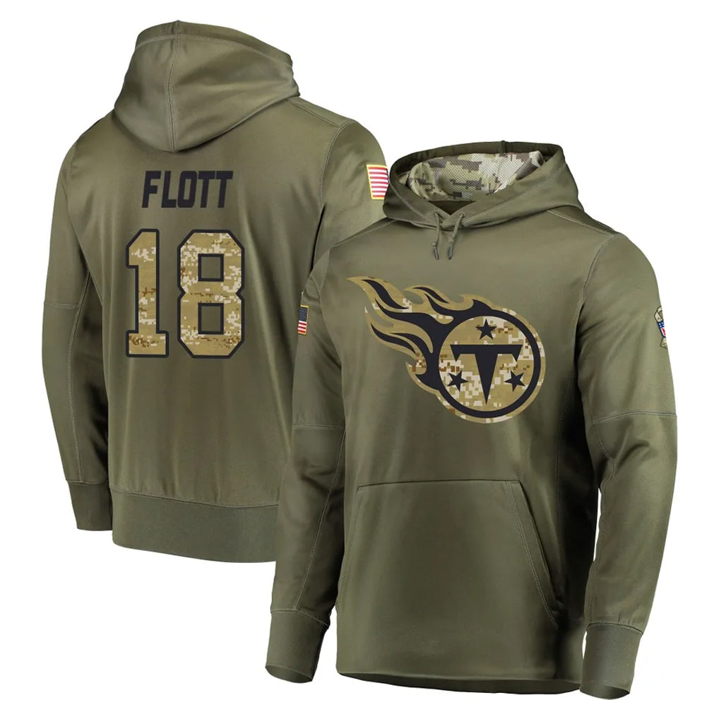 Davalo T.Titans #18 Cor'Dale Flott Player Olive Salute to Service Pullover Hoodies Home Game Stitched Jerseys