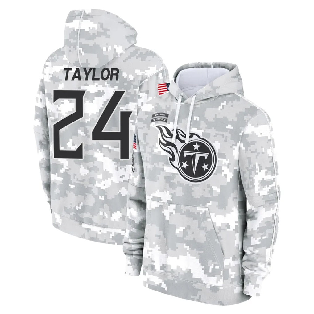 Davalo T.Titans #24 Alontae Taylor Player Camo Arctic Salute to Service Pullover Hoodies Home Game Stitched Jerseys