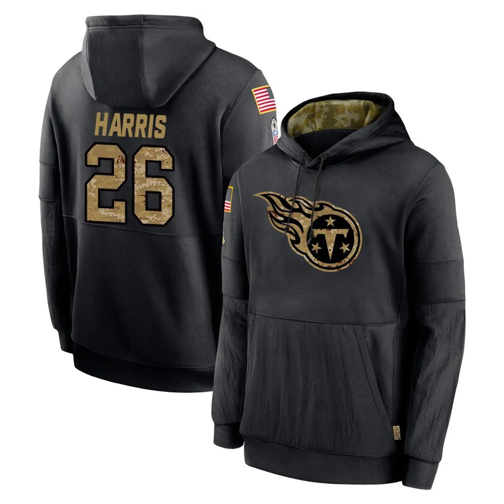 Davalo T.Titans #26 Marcus Harris Player Black Salute to Service Sideline Performance Pullover Hoodies Home Game Stitched Jerseys