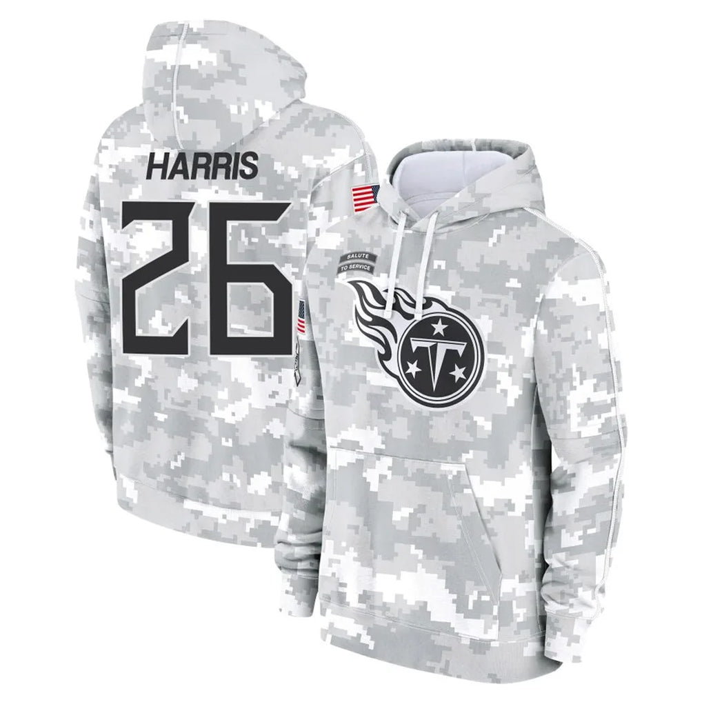 Davalo T.Titans #26 Marcus Harris Player Camo Arctic Salute to Service Pullover Hoodies Home Game Stitched Jerseys