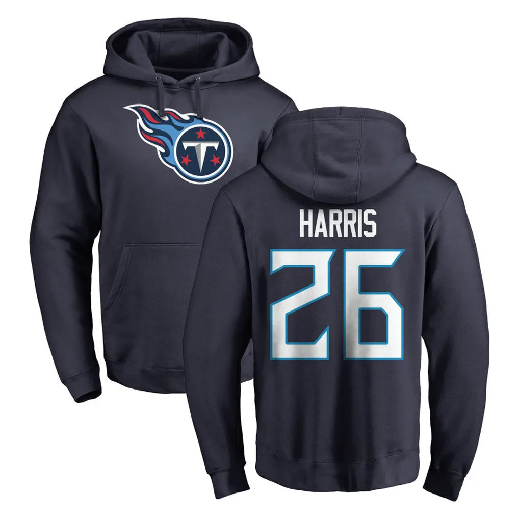 Davalo T.Titans #26 Marcus Harris Player Navy Logo Pullover Hoodies Home Game Stitched Jerseys