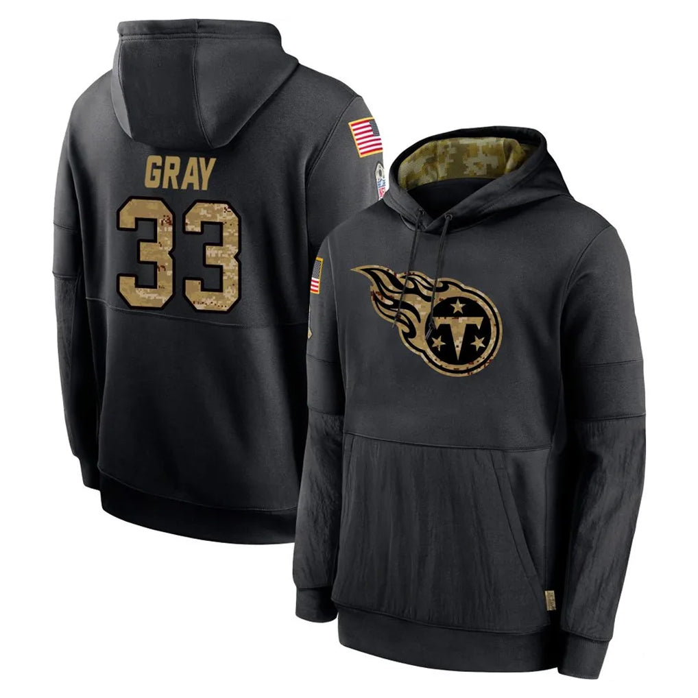 Davalo T.Titans #33 Cedric Gray Player Black Salute to Service Sideline Performance Pullover Hoodies Home Game Stitched Jerseys