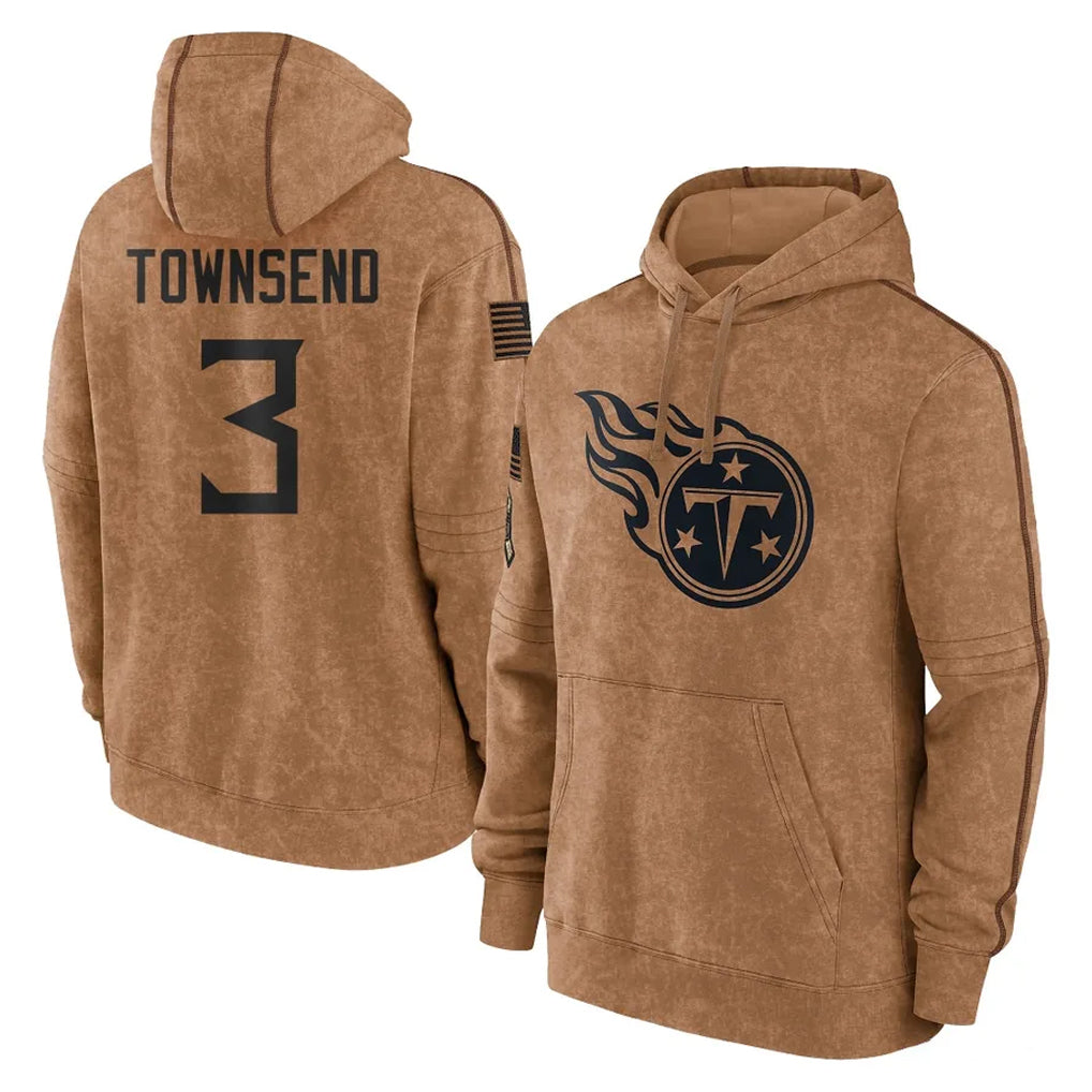 Davalo T.Titans #3 Tommy Townsend Player Brown Salute To Service Club Pullover Hoodies Home Game Stitched Jerseys