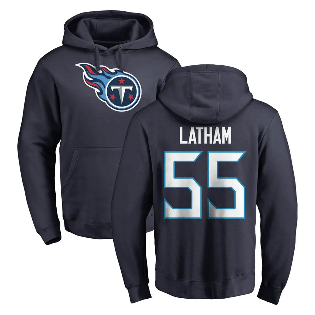 Davalo T.Titans #55 JC Latham Player Navy Logo Pullover Hoodies Home Game Stitched Jerseys