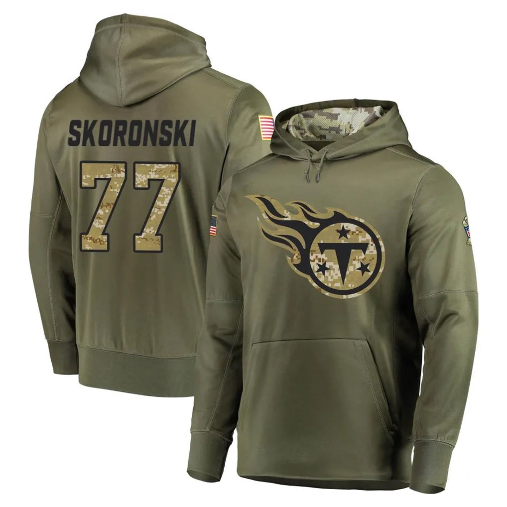 Davalo T.Titans #77 Peter Skoronski Player Olive Salute to Service Pullover Hoodies Home Game Stitched Jerseys