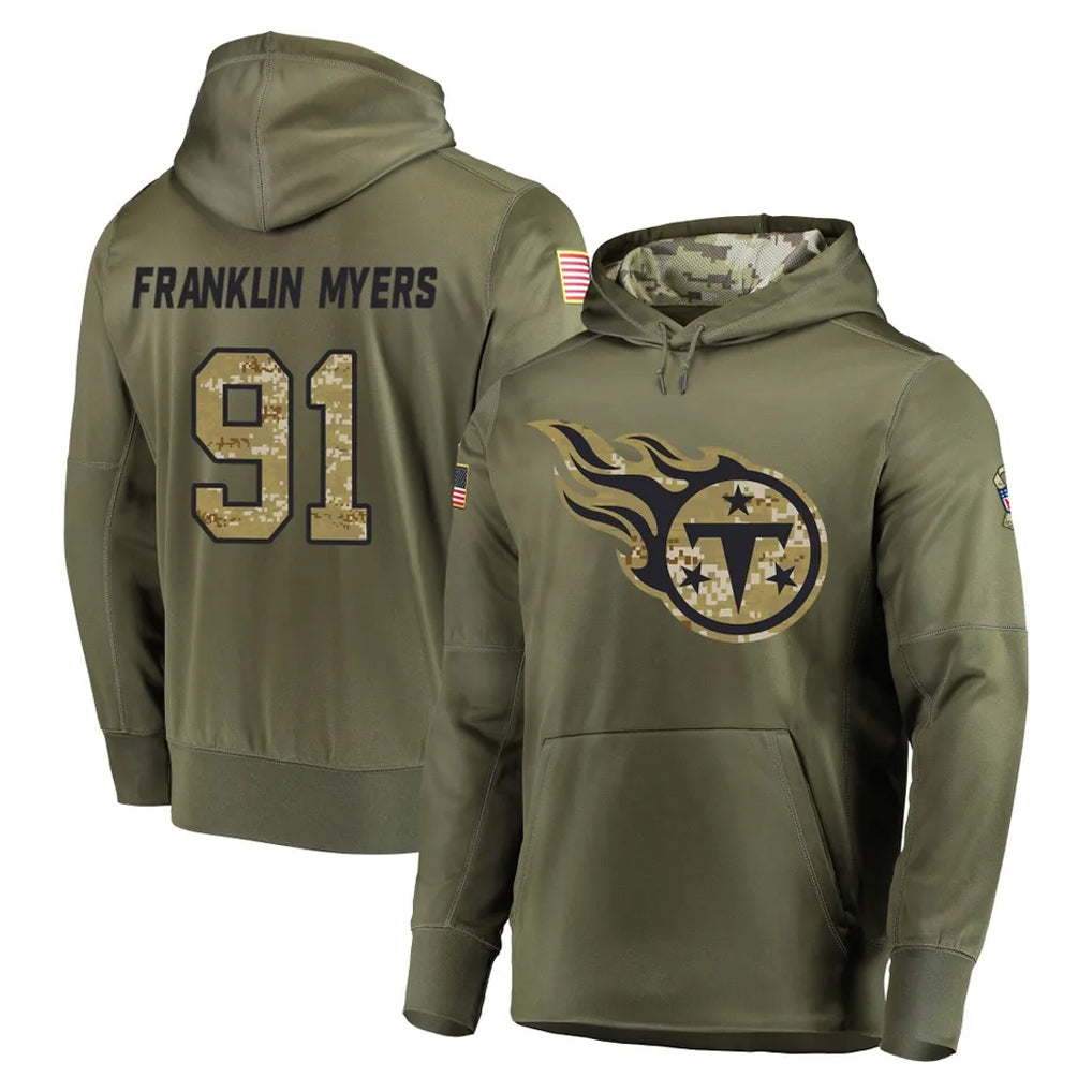 Davalo T.Titans #91 John Franklin-Myers Player Olive Salute to Service Pullover Hoodies Home Game Stitched Jerseys