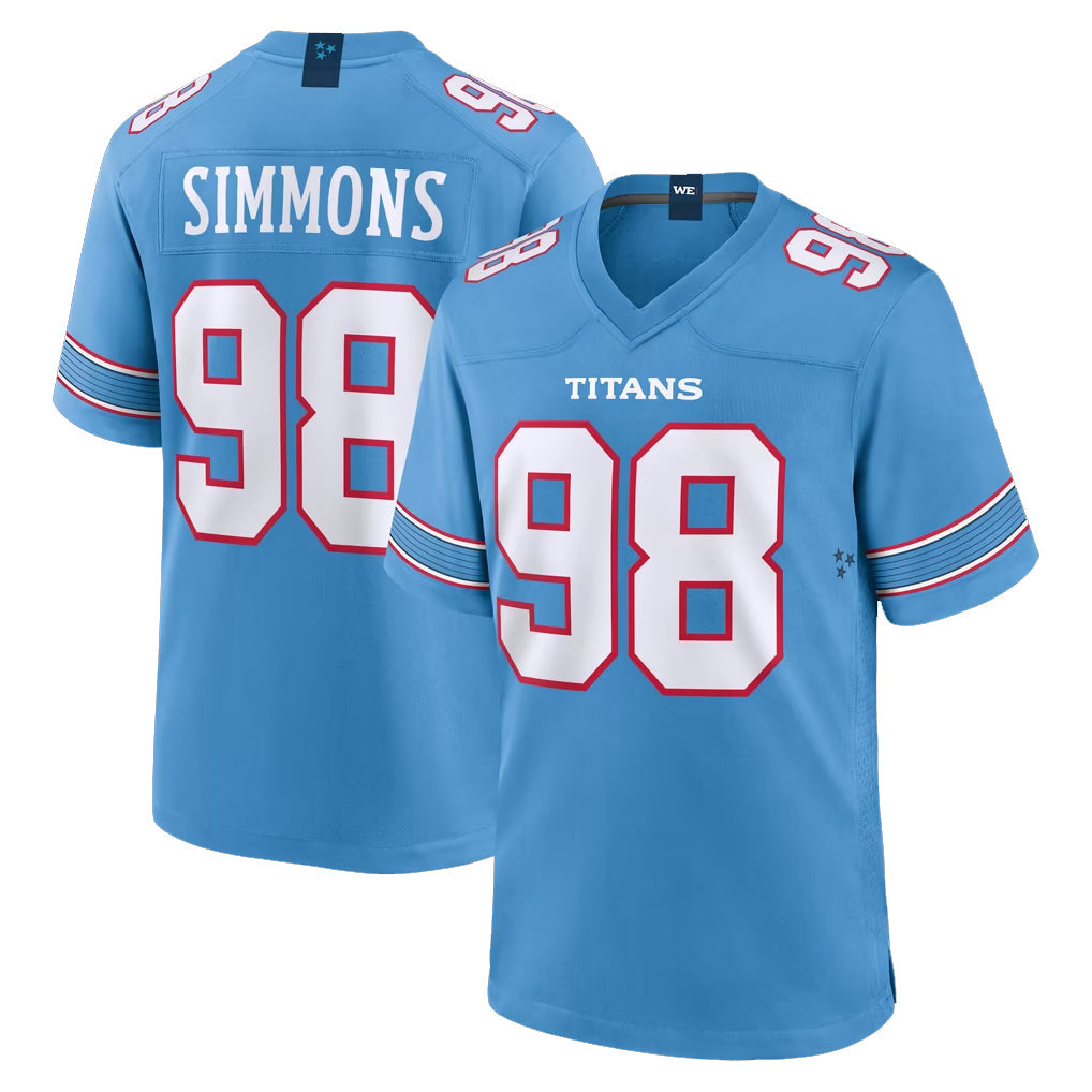 Davalo T.Titans #98 Jeffery Simmons Player Light Blue 2026 Game Home Stitched Jerseys