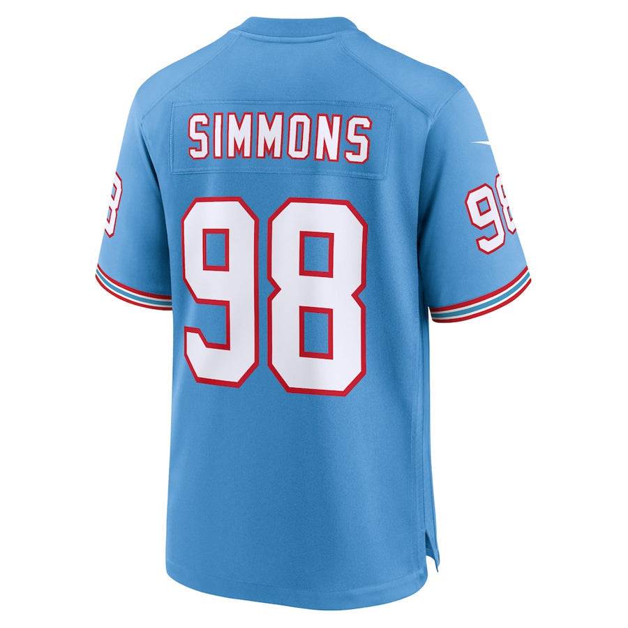 Davalo T.Titans #98 Jeffery Simmons Player Light Blue Throwback Alternate Game Stitched Jerseys