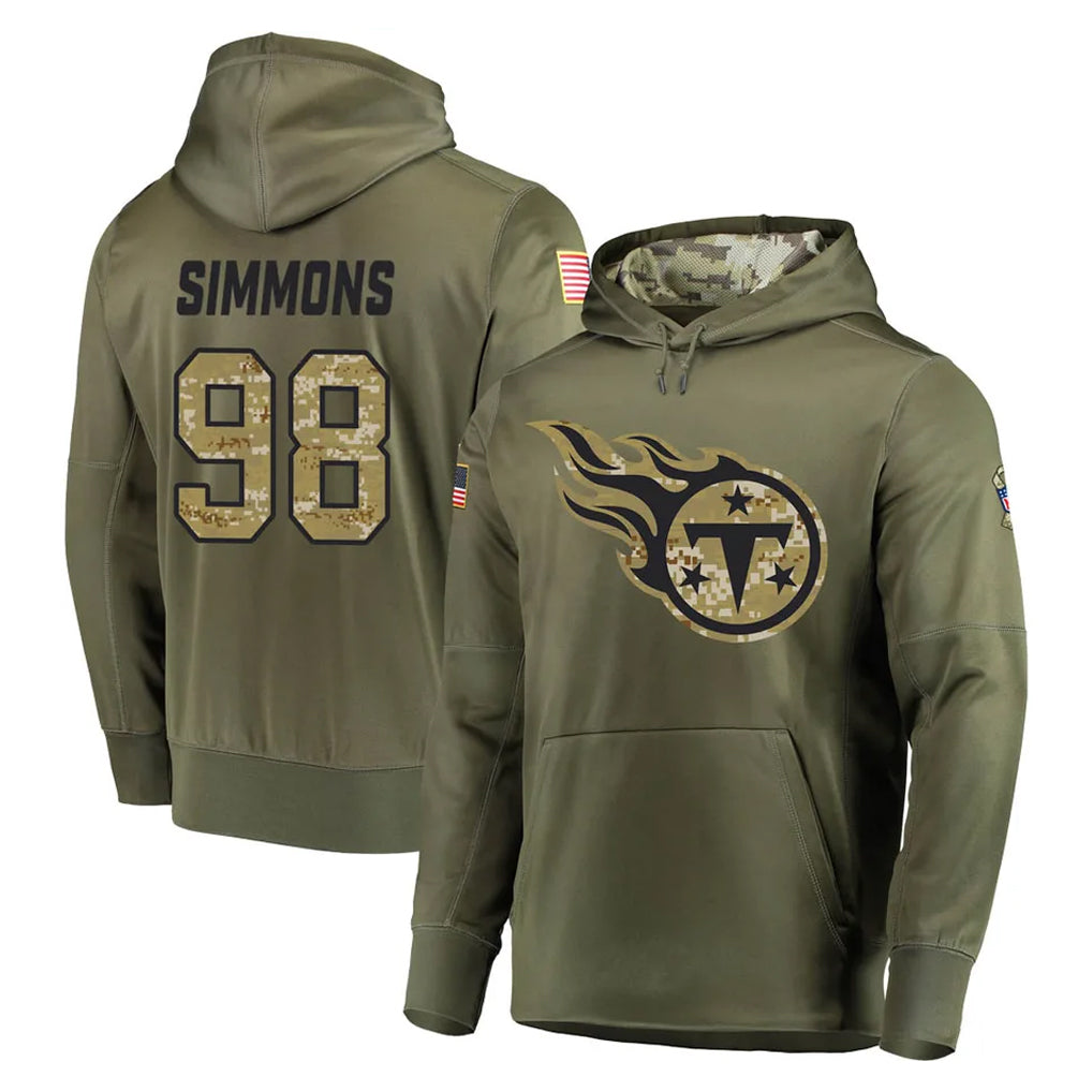 Davalo T.Titans #98 Jeffery Simmons Player Olive Salute to Service Pullover Hoodies Home Game Stitched Jerseys
