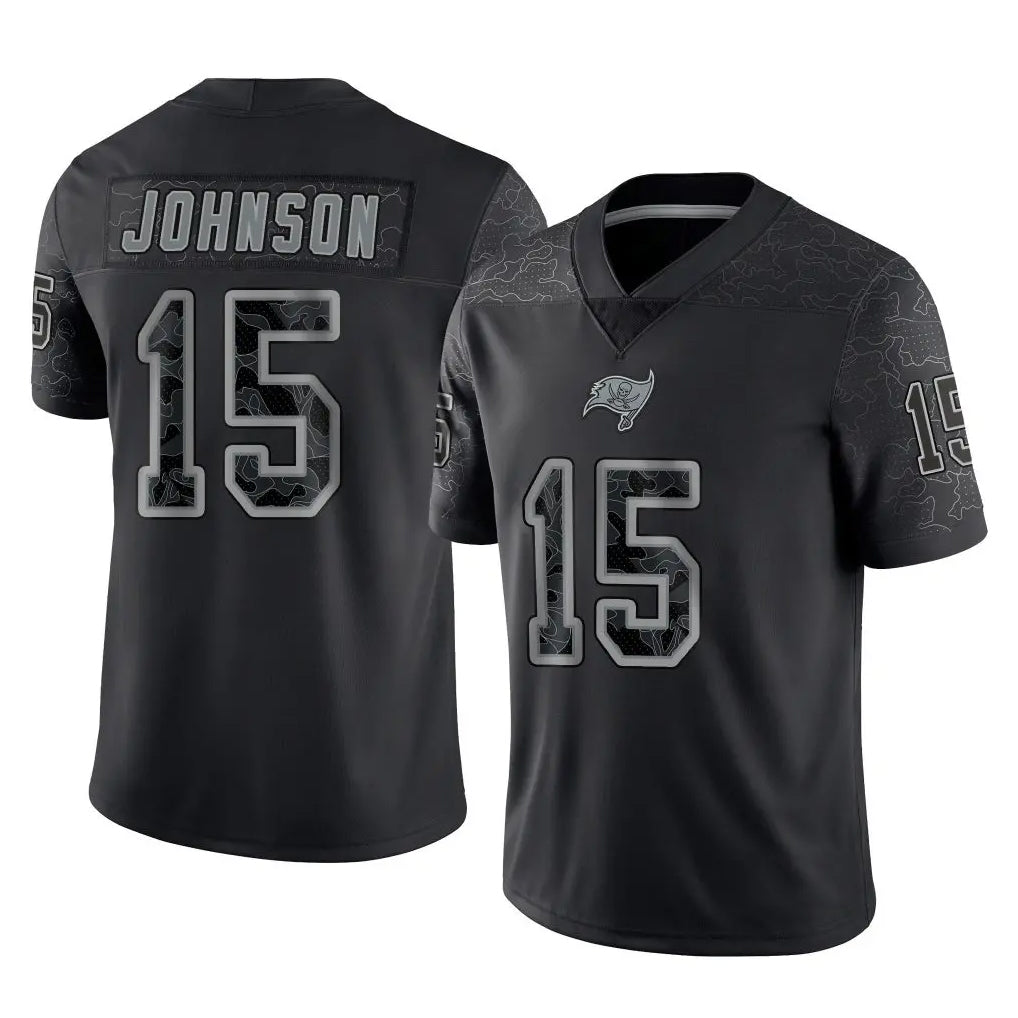 Davalo TB.Buccaneers #15 Tez Johnson Player Black Reflective Limited Home Game Stitched Jerseys