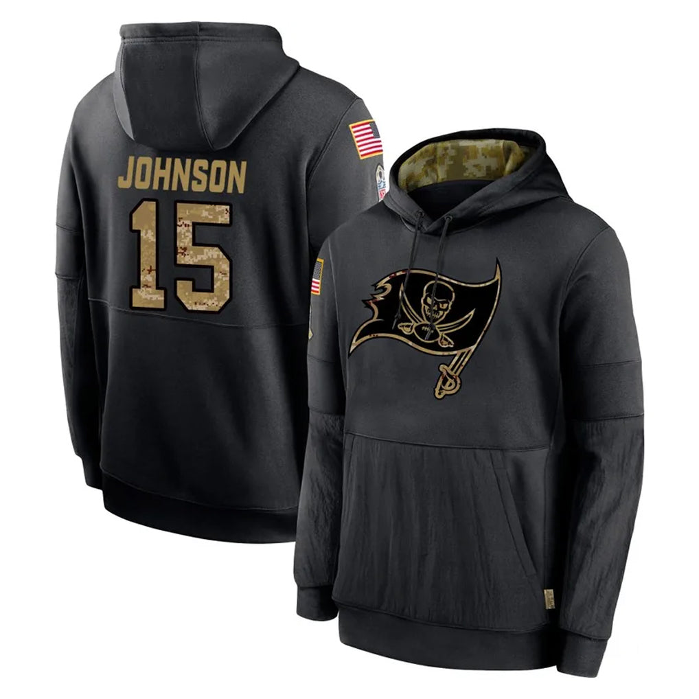 Davalo TB.Buccaneers #15 Tez Johnson Player Black Salute to Service Sideline Performance Pullover Hoodies Home Game Stitched Jerseys