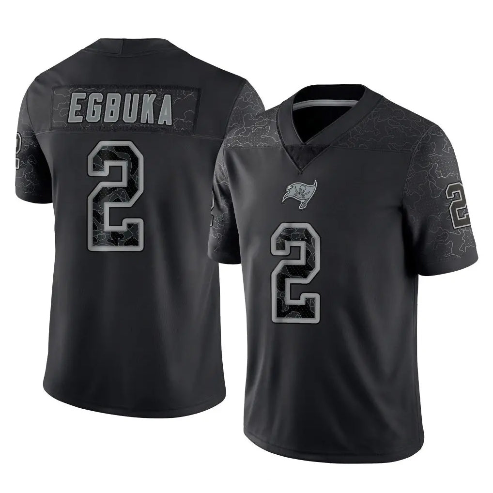 Davalo TB.Buccaneers #2 Emeka Egbuka Player Black Reflective Limited Home Game Stitched Jerseys